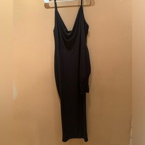 Curvy Sense Long Black Dress Slit In Side With Lace Size XL Adjustable S…